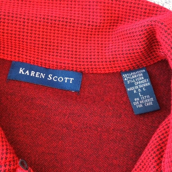 Karen Scott Zip Up Jacket Size:L Color:Red Houndstooth - Picture 8 of 8